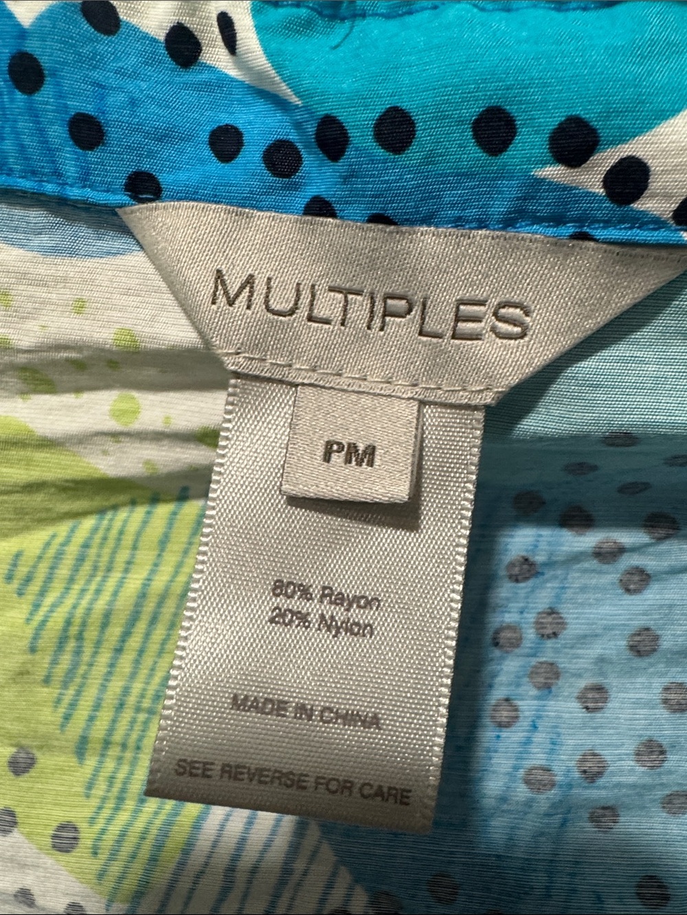 Multiples Blue & Lime Patterned Button-Front Blouse - Picture 2 of 2